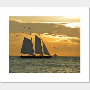 Sailing at sunset Posters and Art